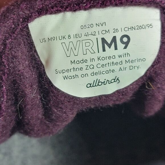Allbirds Men's Burgundy Superfine Merino Wool Runner Shoes Sz 9 - Picture 9 of 9